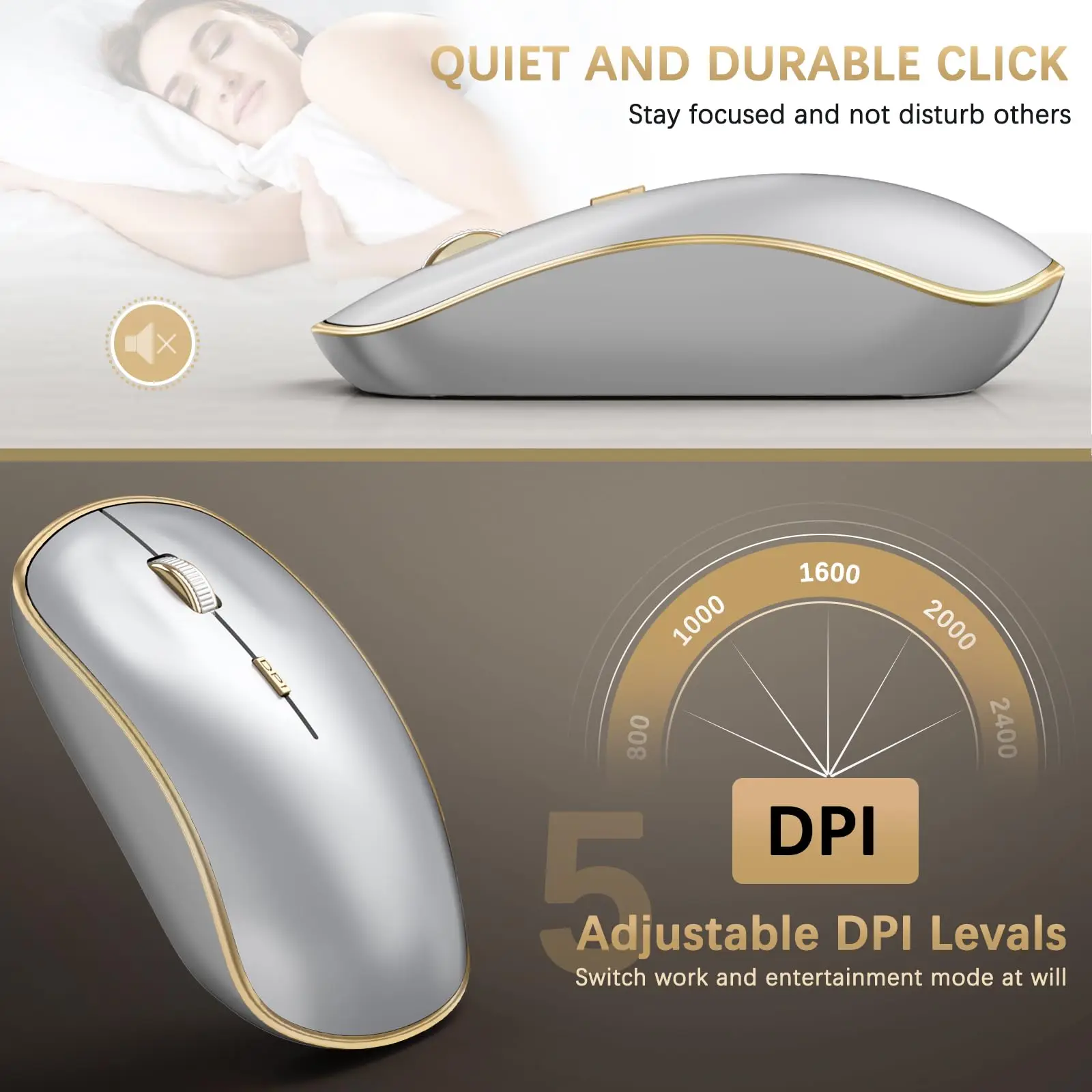 e silencioso, conjunto portátil para laptop, ouro e prata