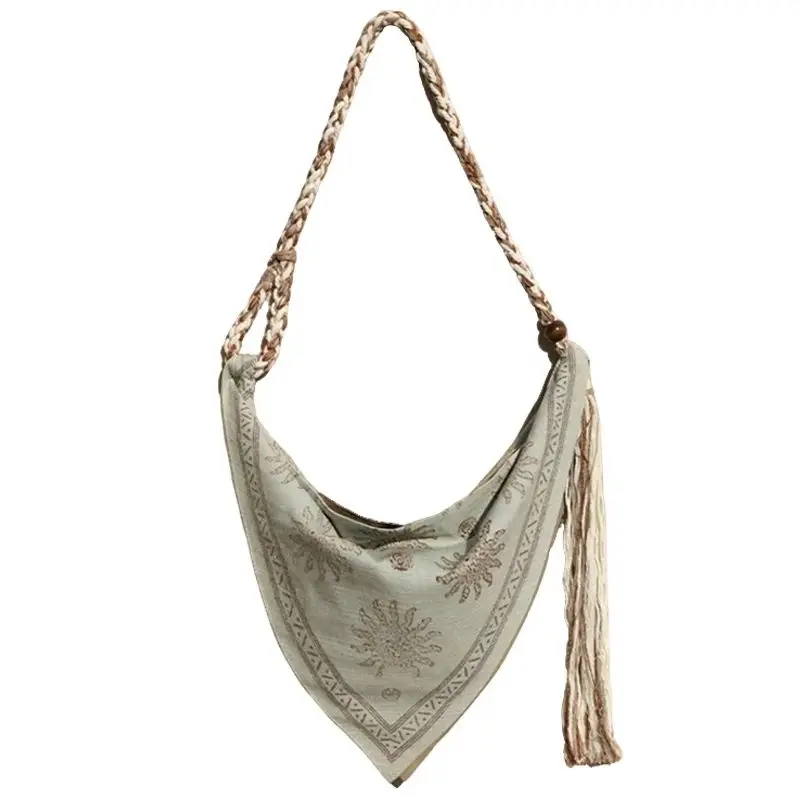 Retro Print Triangle Bag Shoulder Bags Women Bohemian Style Woven Strap Handbag Ladies Casual Elegant Ethnic Crossbody Bag 2025
