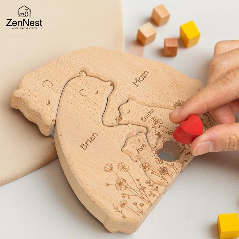 Hign-concerned Wooden Little Bear Family Name Puzzle image 4