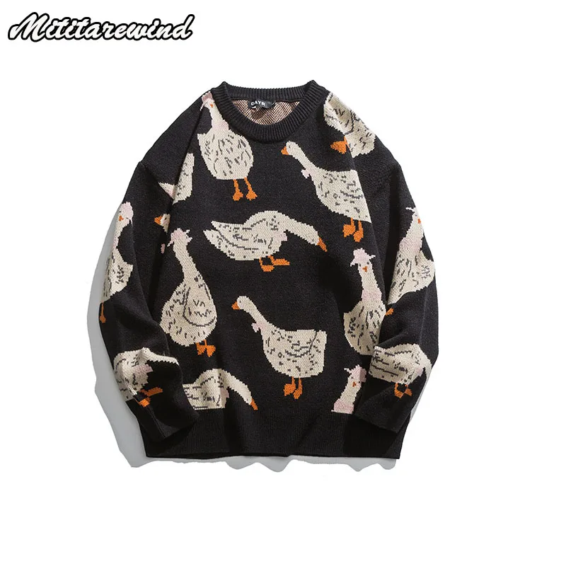 

Men's And Women'sPullover O-neck Long Sleeve Sweater Autumn Couple Knitted Goose Casual Loose Tops Preppy Style Youth Fashion