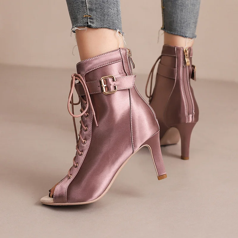 Girls Satin Latin Dance Shoes Women Modern Dance Salsa High-Top Sandals DanceHall Shoes Ladies Fashion Sexy High-Heeled Boots