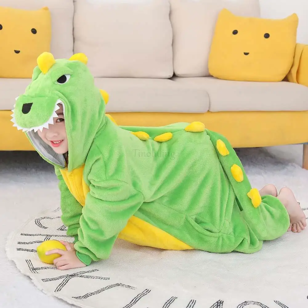 One Piece Hooded Dinosaur Kigurumi Pajamas Flannel Boys Jumpsuits Halloween Cosplay Costume Unicorn Kigurumi Onesies for Kids