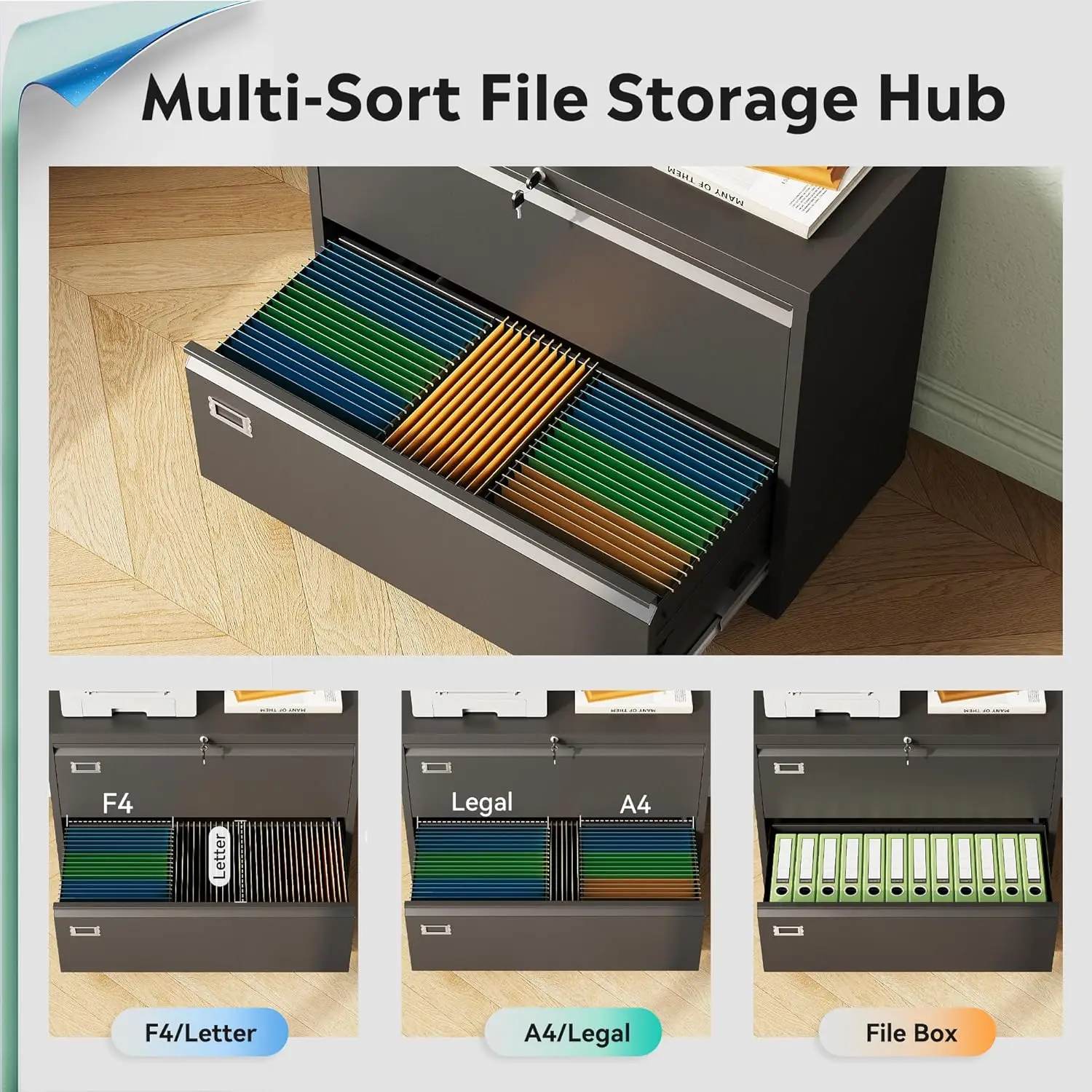 Metal Lateral File Cabinet with Lock, 2 Drawer Filing Cabinets for Home Office, Wide Storage Organization