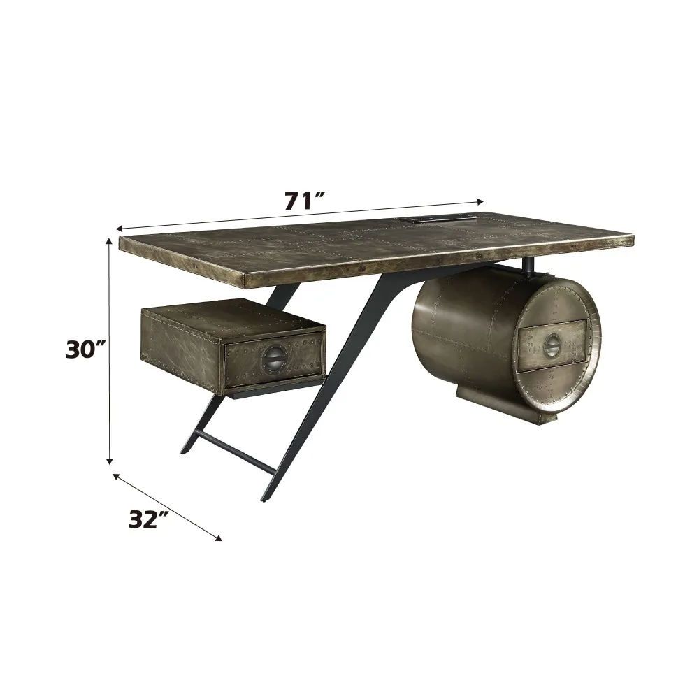 Brancaster Bronze Aluminum & Oak Finish Writing Desk with USB Port, Two USB-A Ports, and Two Standard Plugs,Computer Desks 3