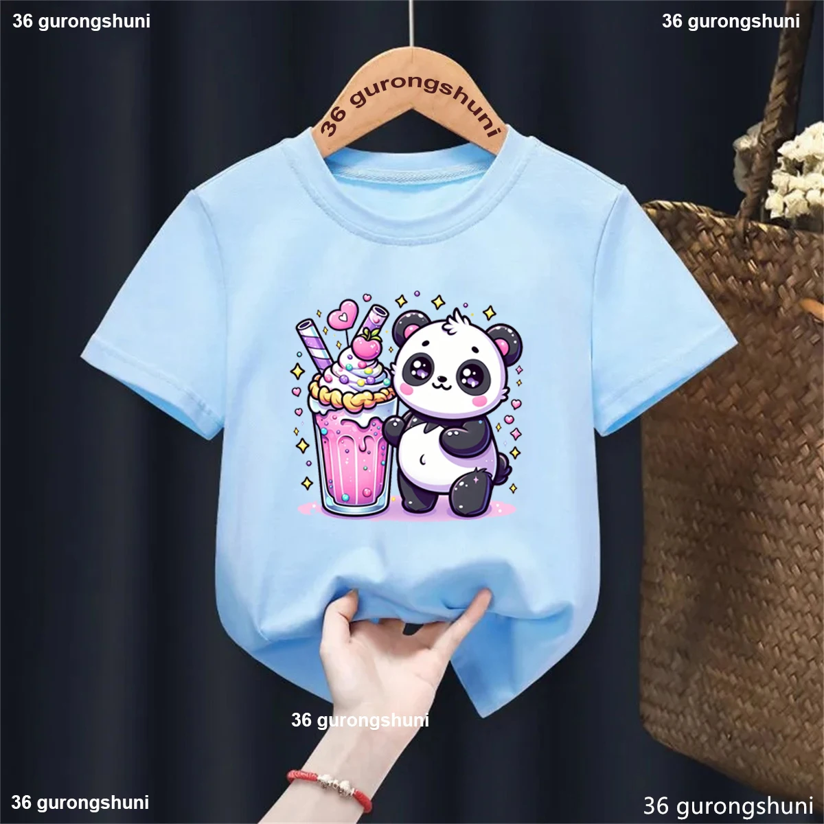 Adorable Kawaii Panda Boba Tea Cartoon T-Shirt
