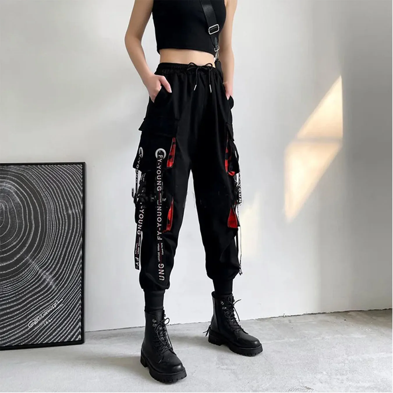 Pants Women Aesthetic Harem Pants Punk Pockets Joggers Harajuku Femme Hiphop Trousers Techwear Y2k Egirl Clothes