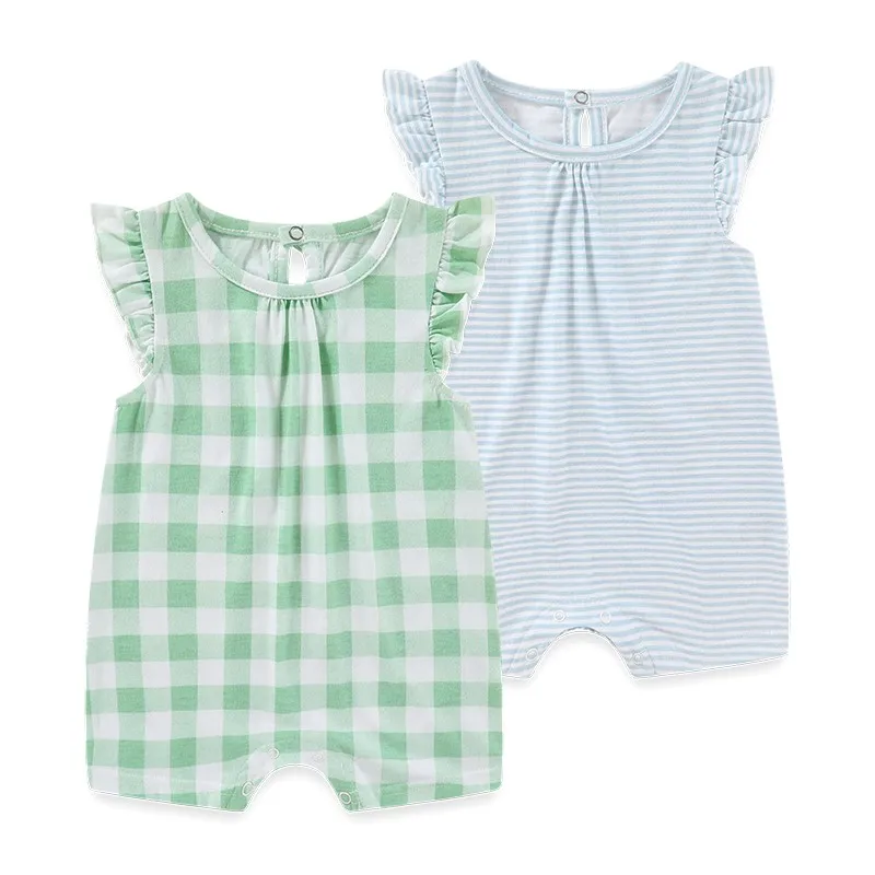 2 Pieces Cotton New Born Baby Girl Clothes Flower 0-12M Cartoon Unisex Sleeveless Baby Boy Clothes Summer Print 6
