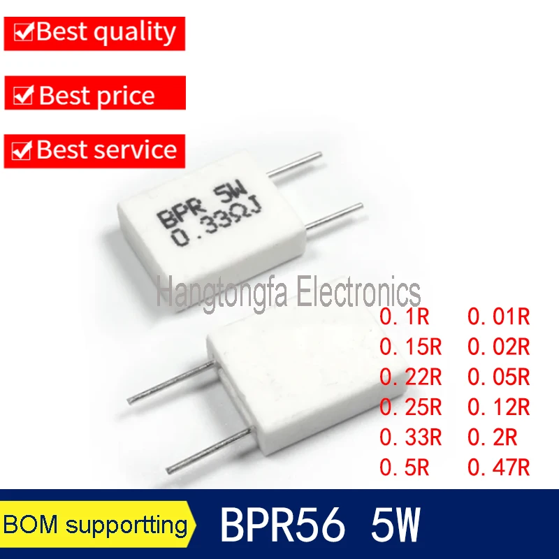 

10pcs BPR56 5W 0.001 0.1 0.15 0.22 0.25 0.33 0.5 ohm Non-inductive Ceramic Cement Resistor 0.1R 0.15R 0.22R 0.25R 0.33R 0.5R
