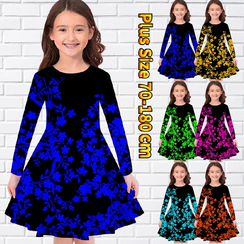 

2023 Spring Round Neck Knee-length Skirt Retro Round Neck Loose Princess Skirt New Design Printing Long Sleeve Skirt Midi Skirt