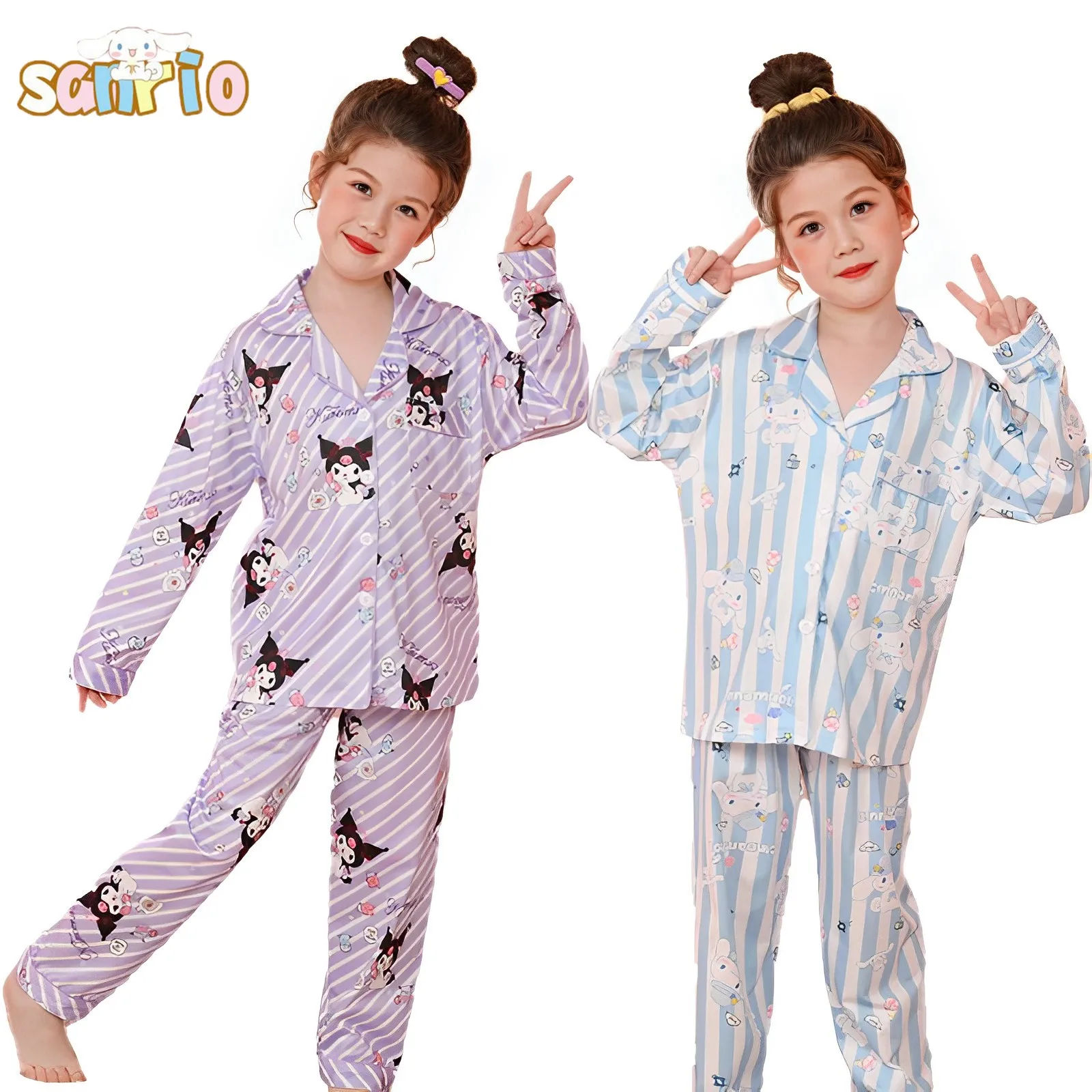 

Детская осенняя пижама в стиле аниме Sanrio Kuromi Cinnamoroll, новый модный кардиган с мультяшным рисунком My Melody, комплект домашней одежды с длинными рукавами для отдыха