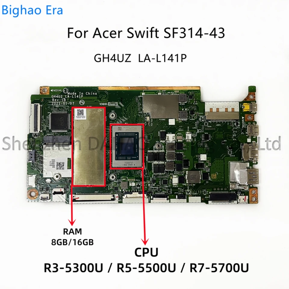 GH4UZ LA-L141P For Acer Swift 3 SF314-43 Laptop Motherboard