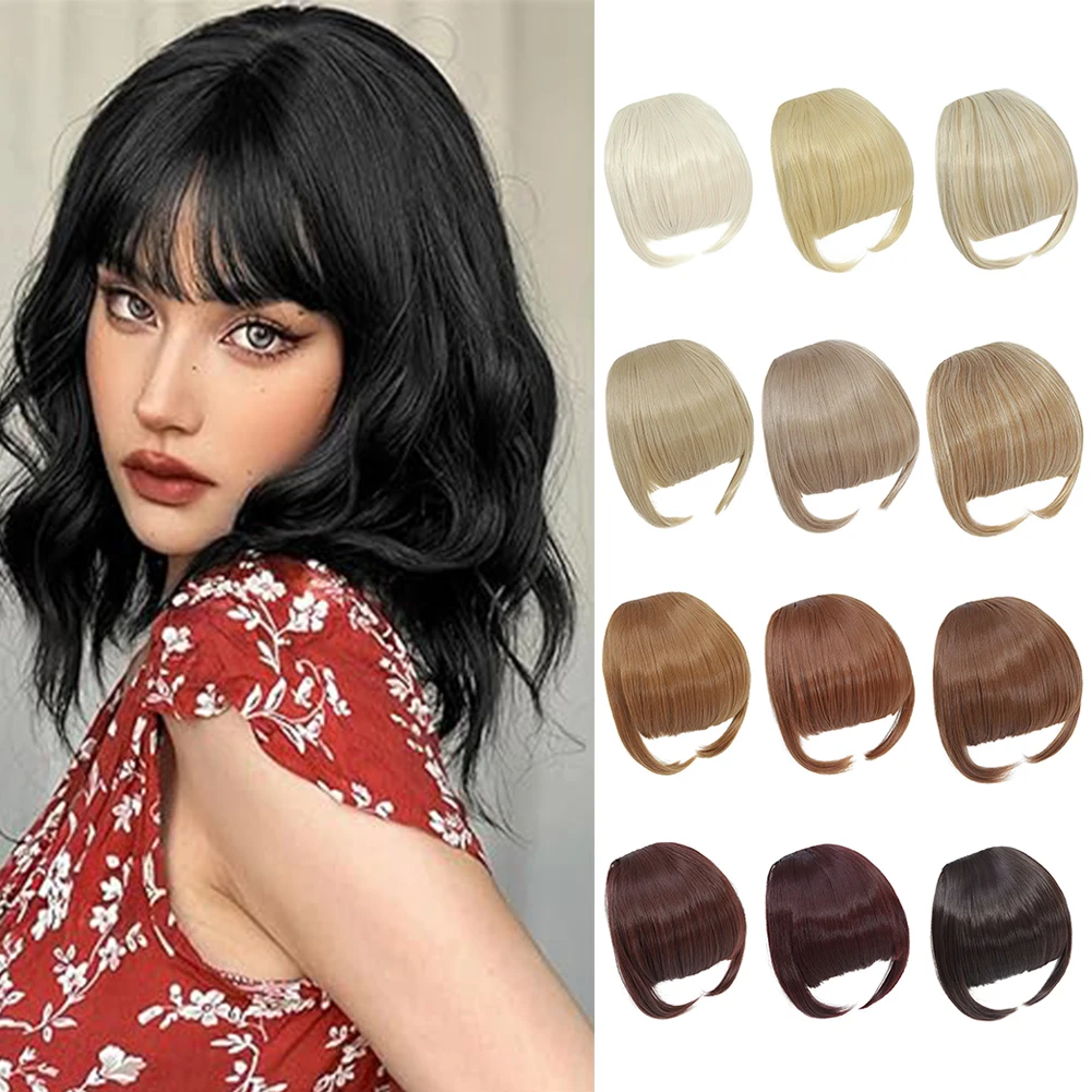 Bangs Hair Synthetic Extension Clip in Bangs High Quality Flat Bang with Temples 6 Inche Front Face for Women Girls Daily synthetic bangs