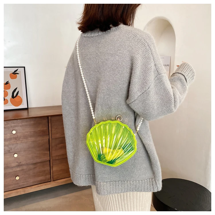 Transparent Acrylic Shell bag PVC Women&rsquo;s Designer Handbag Pearl strap Shoulder Messenger Clutch Bag