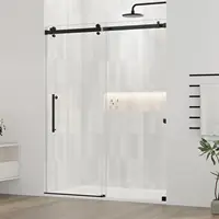Delavin 56-60.In W X 72.In H Frameless Shower Door, Water Repellent Black Shower Door With 5/16"" (8Mm) Clear Tempered Glass, 1