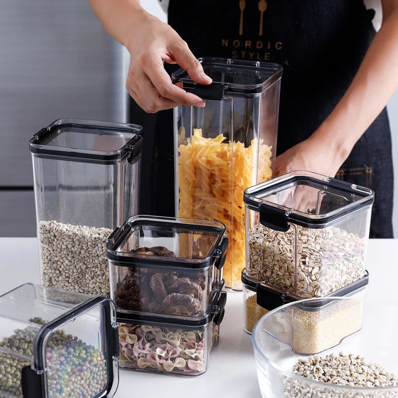 Contenitori ermetici per alimenti da cucina con coperchio dispensa senza  BPA organizzazione di cereali in plastica trasparente per la cottura del  riso