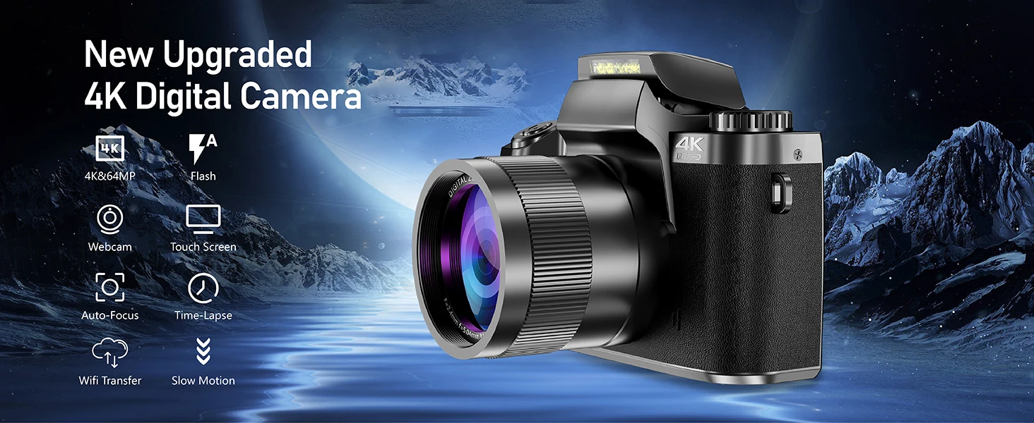 4K Digital Cameras for Photography 18X Digital Zoom DSLR Vlogging Cameras 64MP WiFi Livestream Webcam Video Camcorder with Flash