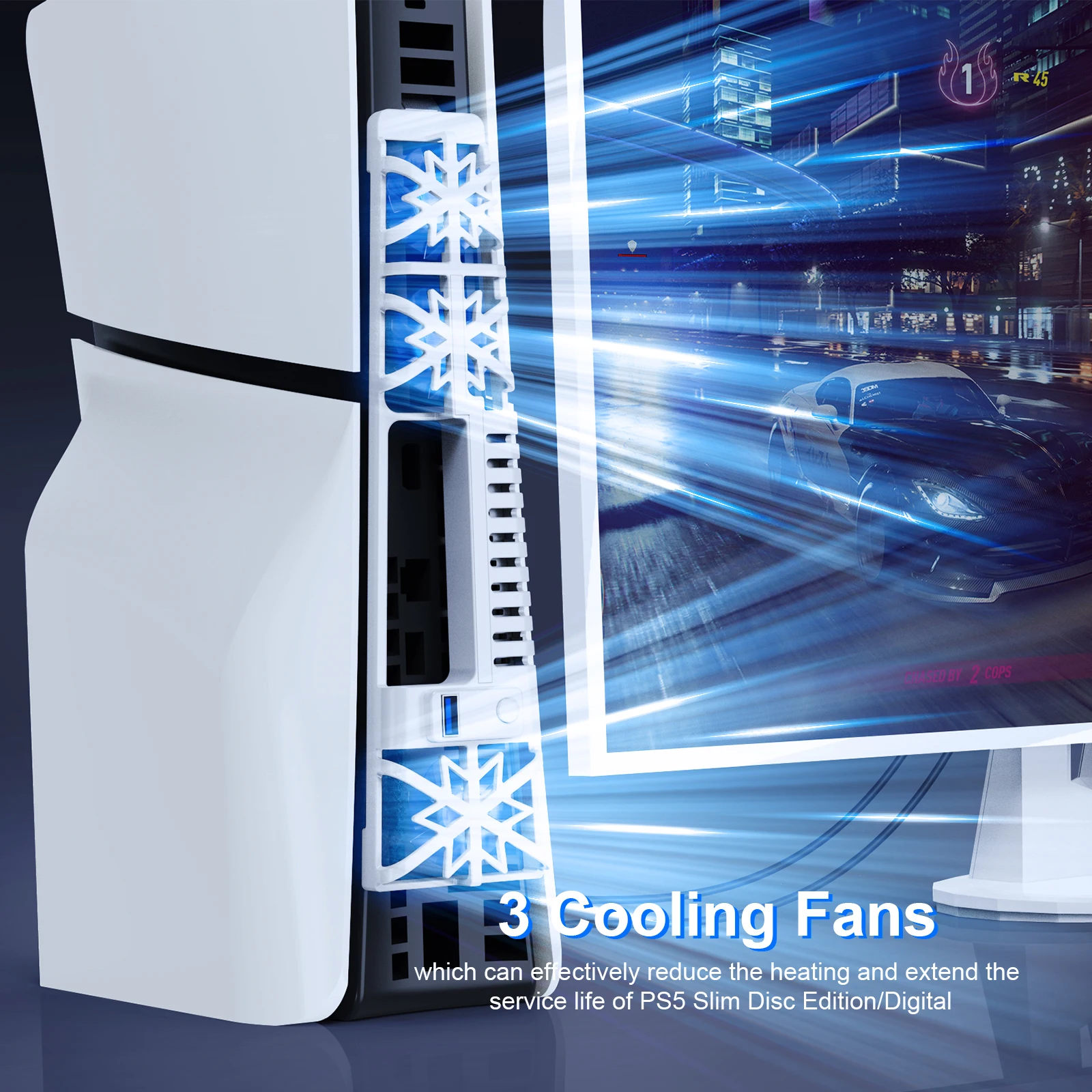 Cool Gaming Silent Fan P5175 for PS5 Slim with Multi -Color RGB Colorful Light Mode&3 Lamp Turbocharged
