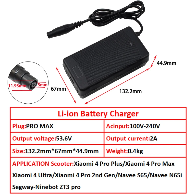 54.6V 2A charger 48v 53.6V 2A Li-ion battery 13S 18650 battery pack MI4-Julet 3105/ULTRA/PRO MAX plug Connector