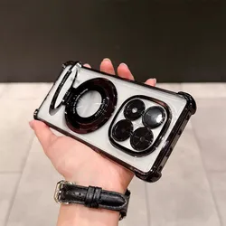 Fashion Magnetic Stand Transparent Airbag Lens Protection Shockproof Silicone Case for Redmi note 15 5G (Black)