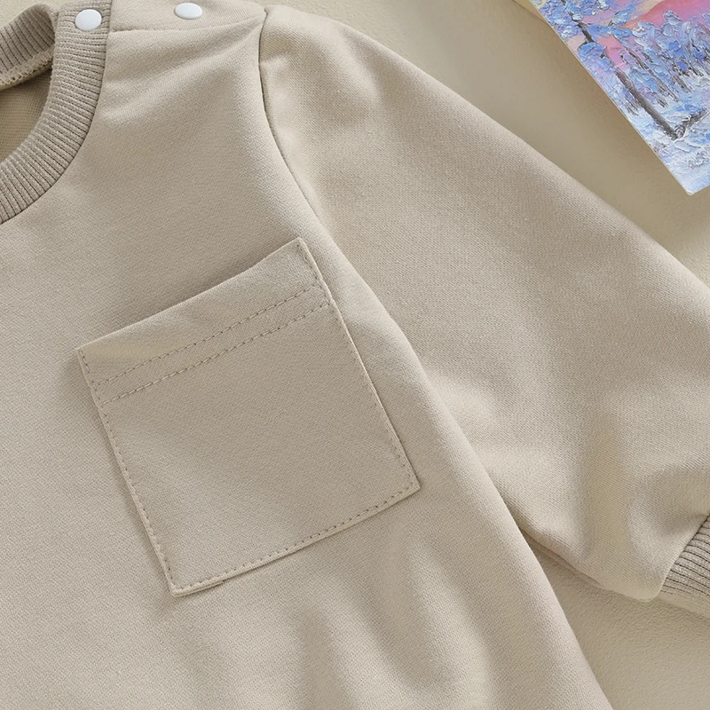 Pudcoco Toddler Kids Baby Boy Girl Fall Sweatshirt Solid Color Long Sleeve Round Neck Button Pullover Loose Tops 0-4T