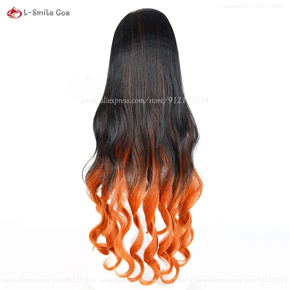 Kamado Nezuko Cosplay Perücke 100cm Gradient Curly Heat Resistant Synthetik Haar Anime Halloween 24