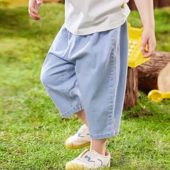 Children's trousers Denim children's pants summer new fashion simple Jeans for newborn elastic waist pants washed Casual 1