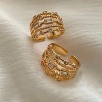 Nwe 18 K Gold Plated Sun Rings for Women Natural Stone Inlaid in Hollow Metal Texture Ring Trendy Jewelry 5