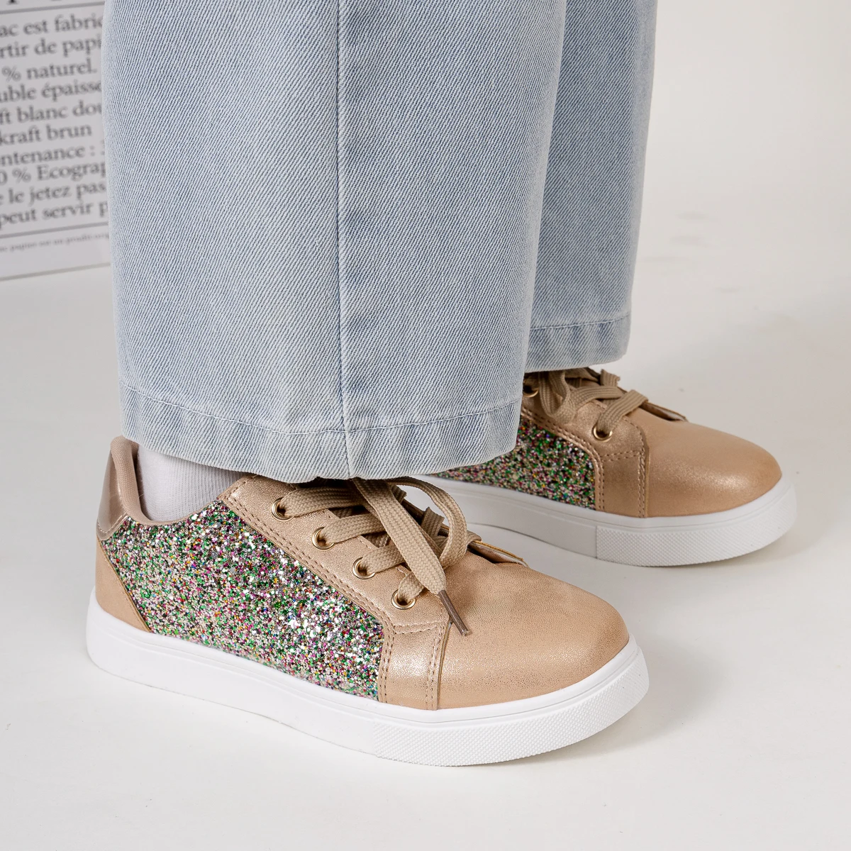 Girls' Casual Glitter Sneakers Multi-Color Sparkly Fashion Shoes Hook & Loop Non-Slip Kids Party Footwear - 4
