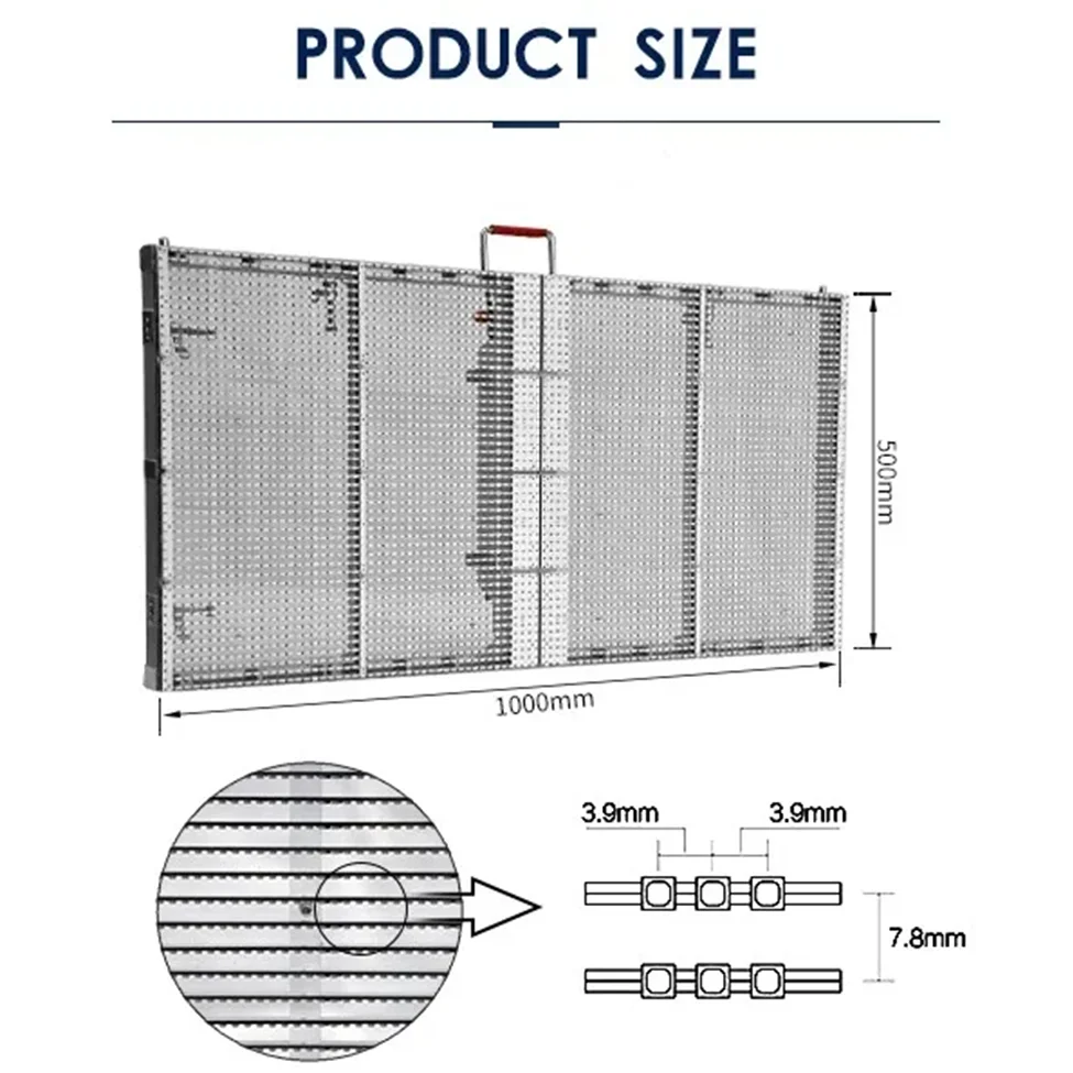 맞춤형 LED 풀 컬러 광고 디스플레이 P2.6-5.6, 384x89 픽셀, 1000x500mm, 3840hz, 실내 창 화면, SMD 2121 조명