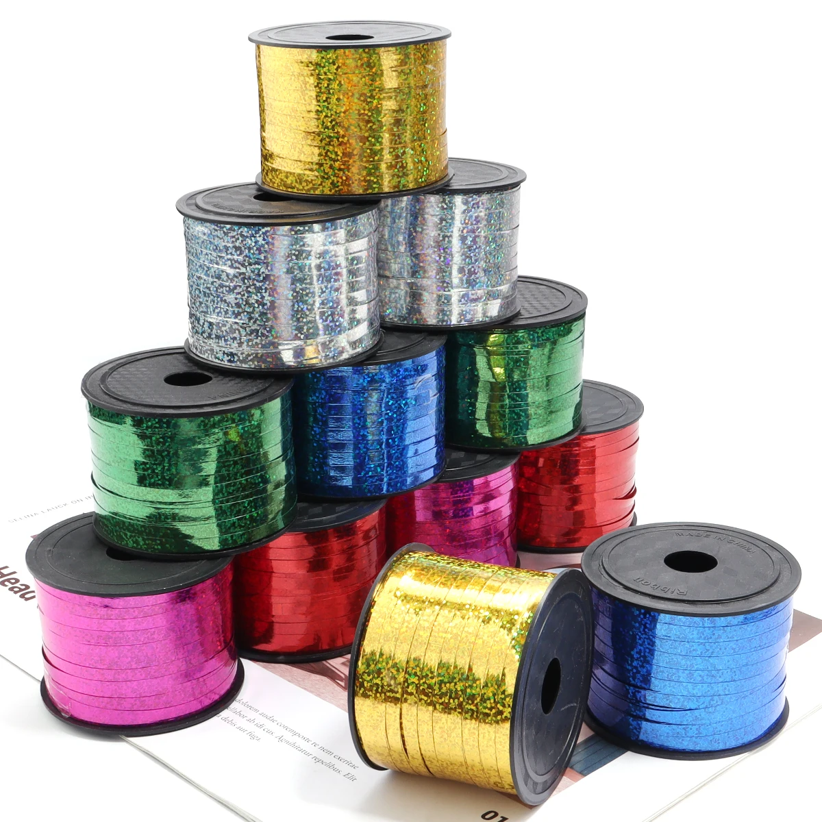 Plastic Laser Ribbon 100yards/roll 5mm party decorations printed satin ribbon for Cake Gift Box Packaging Party Wedding Decoration Accessories