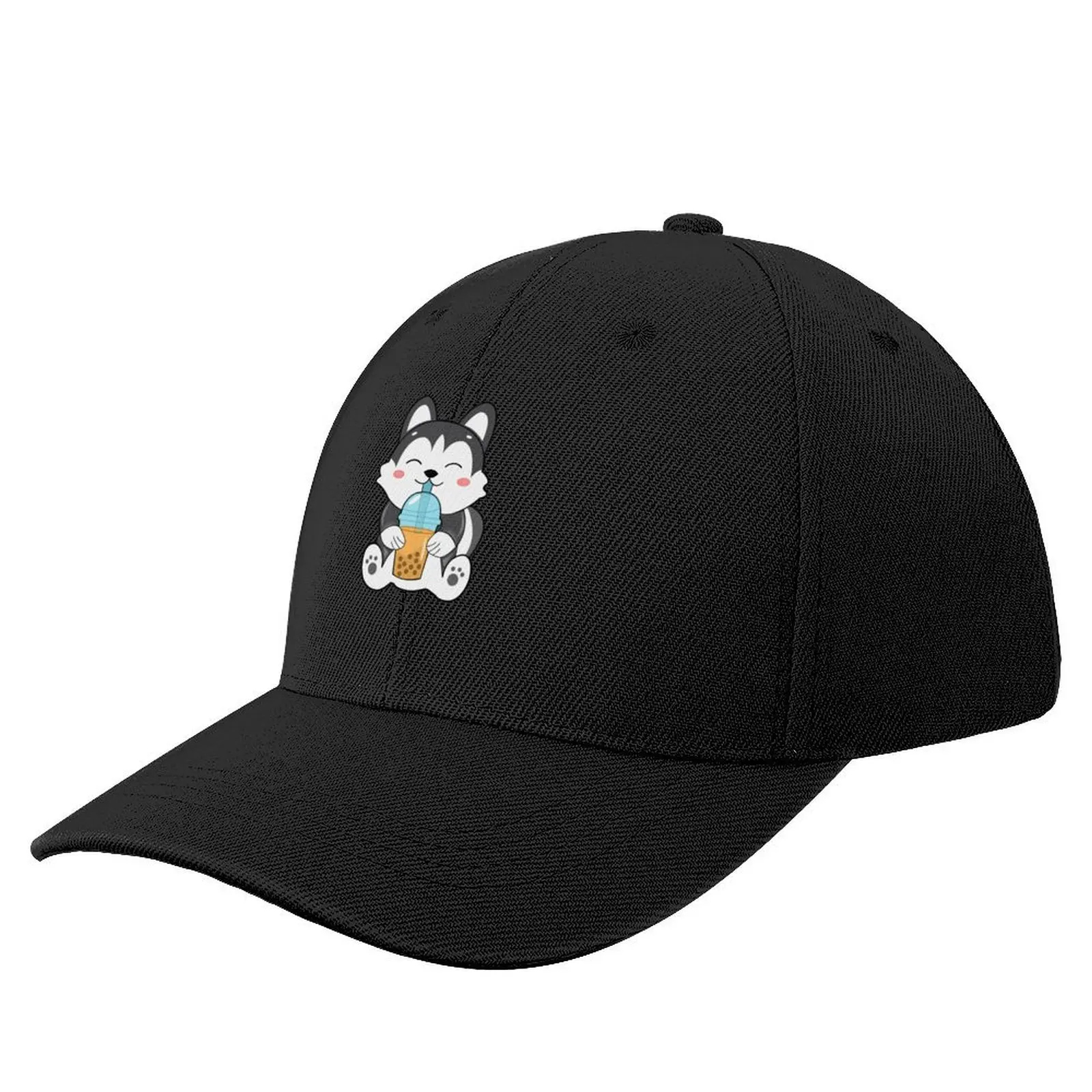 

Cute Siberian Husky Chibi Kawaii Style With Boba Sticker Baseball Cap Beach Anime Ladies Men's