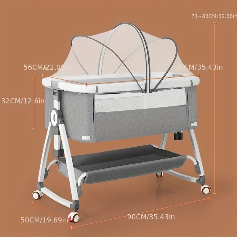 Baby Crib Foldable Height Adjustable