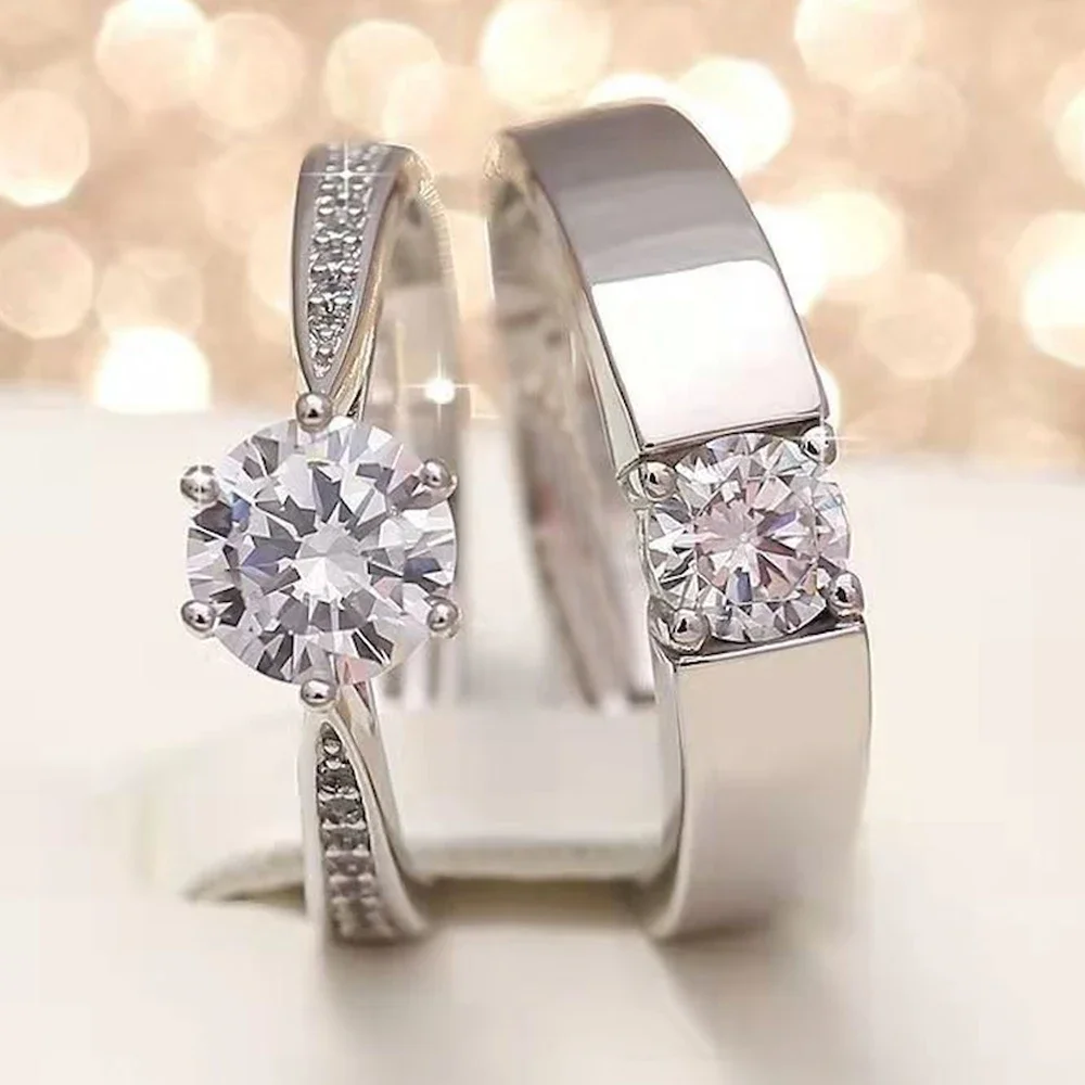 Couple Ring 1 Pair copper plated platinum crystal rings couple rings fashion rings fashion ring finger rings metal rings