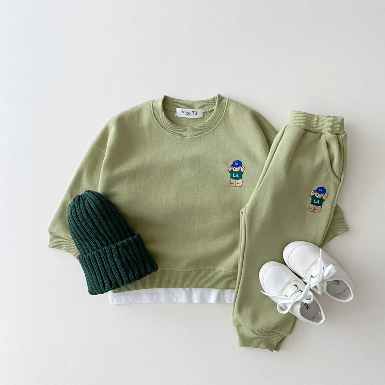 Korea Toddler Baby Boys Gilrs Clothes Sets Basic Cotton Embroidered Bear Sweatshirt+Jogger Pants Set Kids Sports Suits Outfits