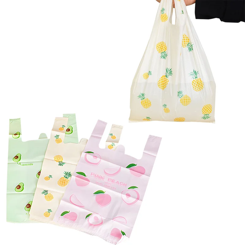 50/100PCS Fruit Vest Tote Bag Plastic Fruit Pattern Tote Bag Colorful Vest Shopping Birthday Parties Candy Gift Packaging
