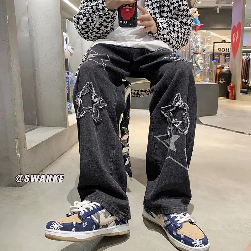 

Men's jeans Neutral Wide Leg Denim Trousers Loose Straight Men Jeans asthetic Man Jeans Pants for boy Casual Baggy hip hop 2023