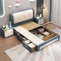 Lit de chambre rembourré pour enfants, mignon et esthétique, lit simple, tables de nuit, cadre français, accessoires pour la maison 4