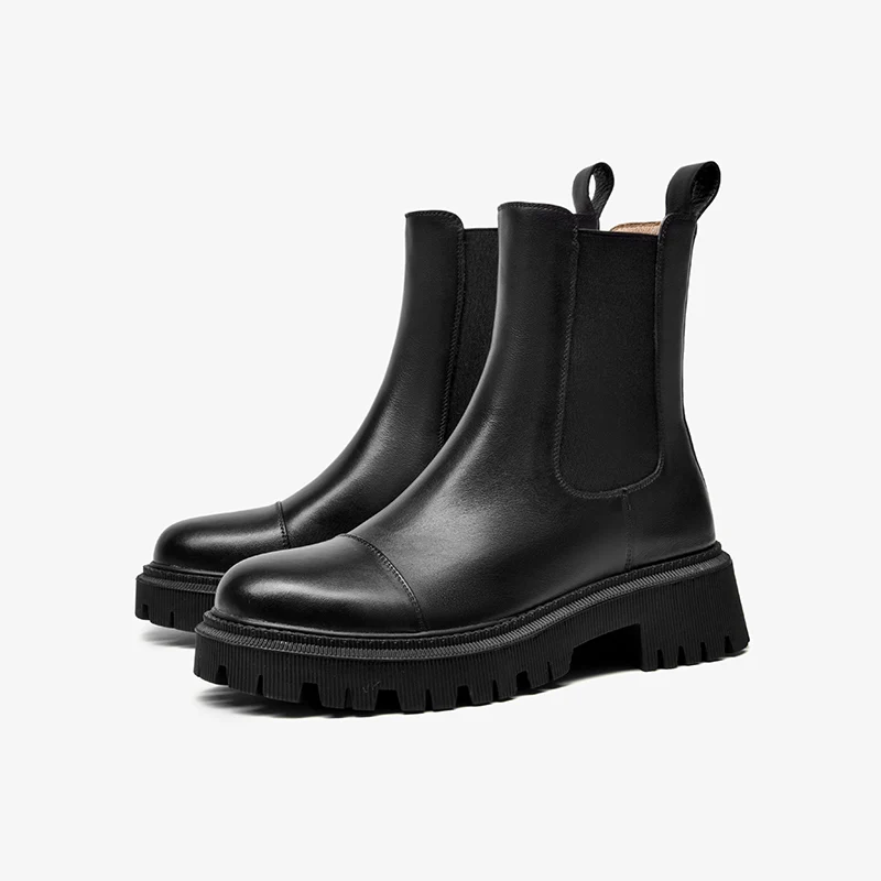 BeauToday Ankle Boots For Women Thick Platform With Round Toe Slip