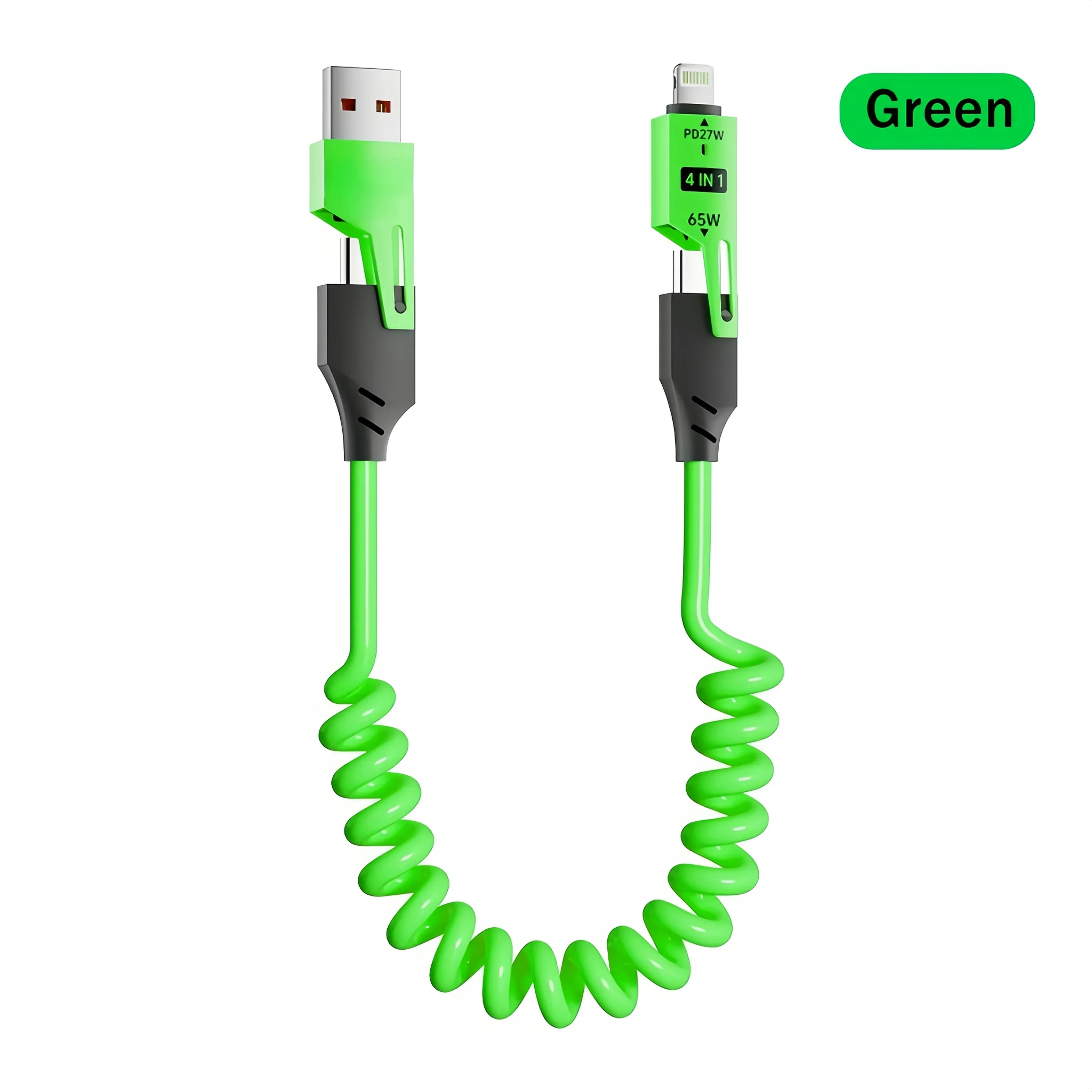 4-in-1 65W Spring Telescopic USB Type C Quick Charger Cable