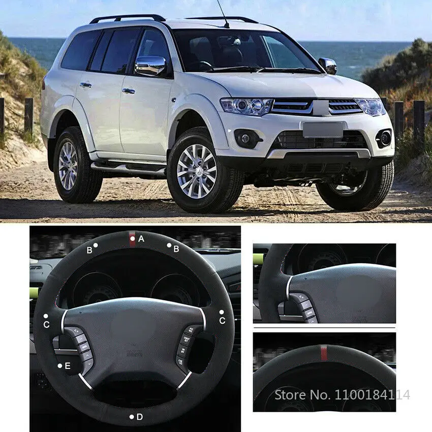 

Сшитый вручную черный замшевый красный маркер фотография для Mitsubishi Pajero 2007-2014