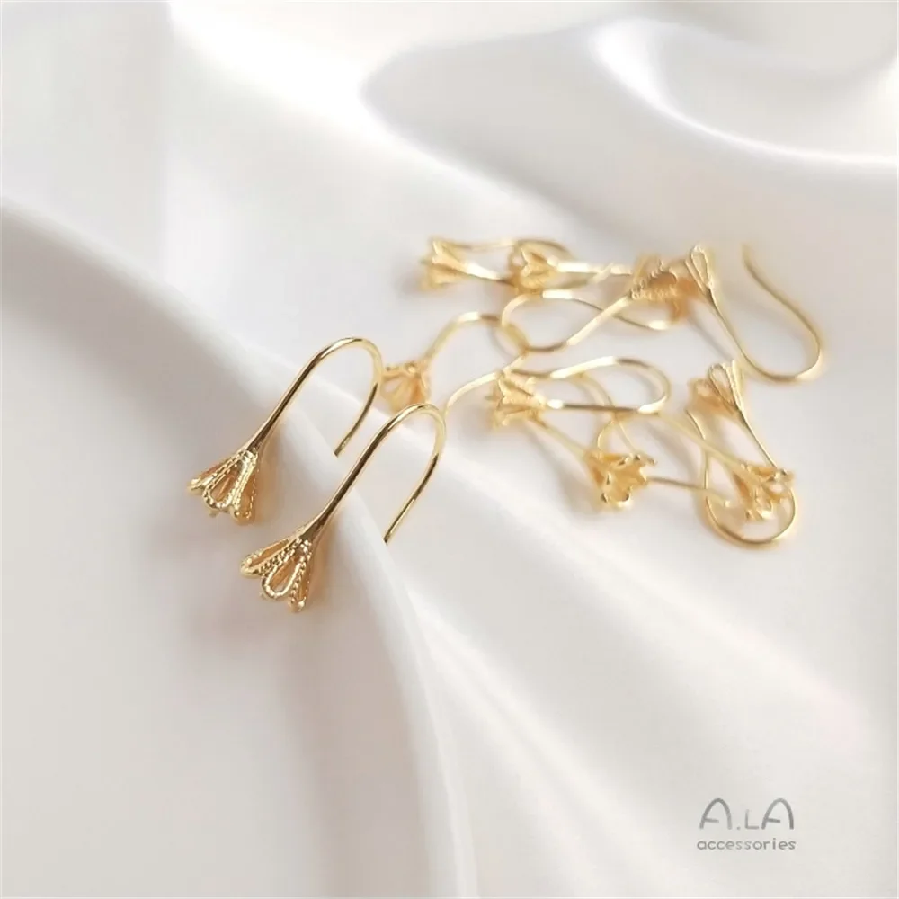 

14K позолоченный Материал для самостоятельного изготовления сережек с полуотверстием для бусин, игла, палочка, Хрустальный жемчуг, крючок для ушей, подвеска