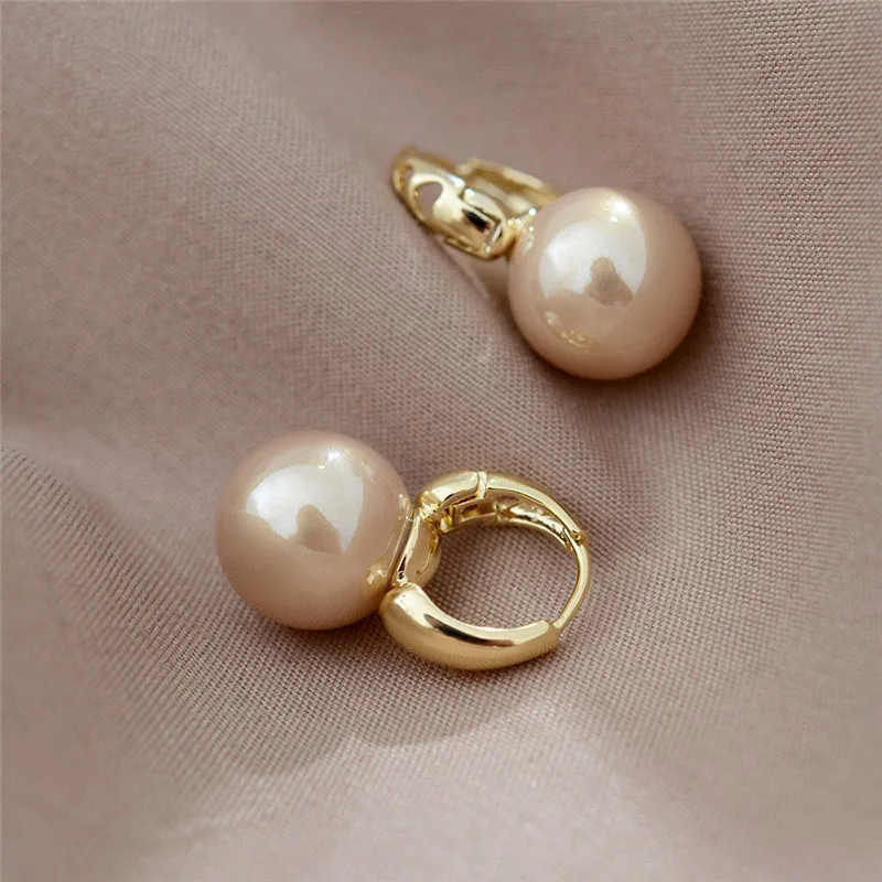New Cute Pearl Studs Hoop Earrings for Women Gold Color Eardrop