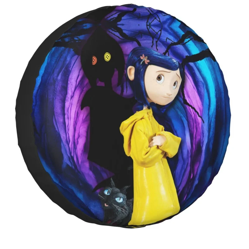 

The Secret Door Coraline Spare Tire Cover Case Bag Pouch Halloween Cat Movie Wheel Covers for Suzuki Mitsubish 14" 15" 16" 17"
