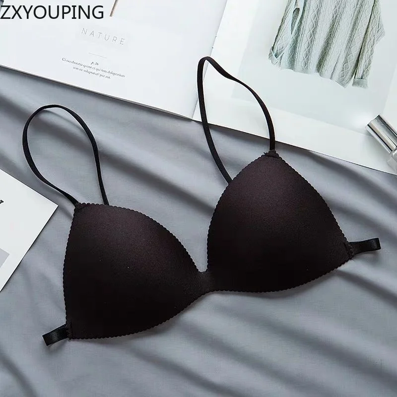 2PCS Women Wire Free Bra, Sexy Beautiful Back Bra, Seamless Thin Triangle Cup Small Breast Push Up Bra Set 3