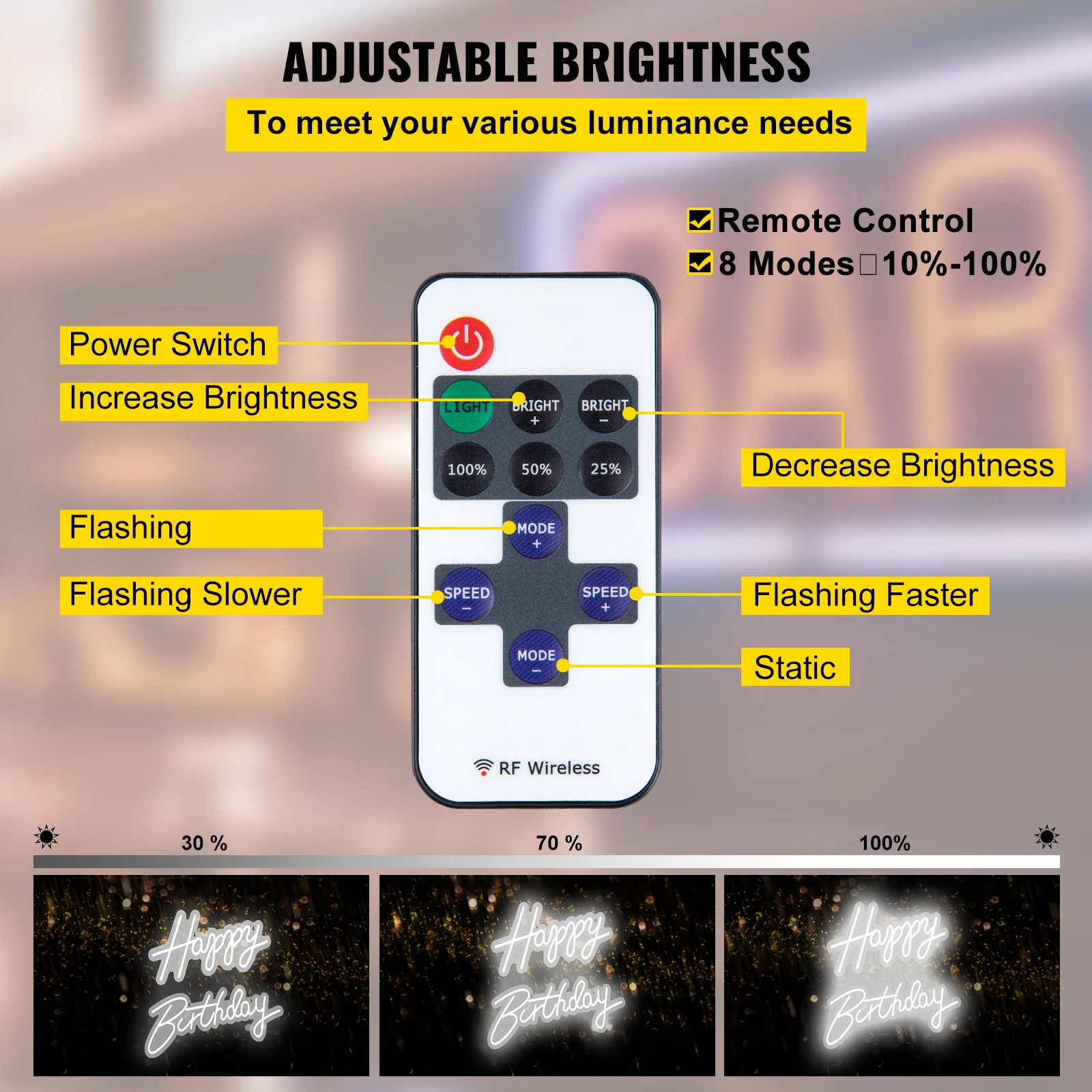 Acrylic Happy Birthday Neon Sign Light for Party Decor