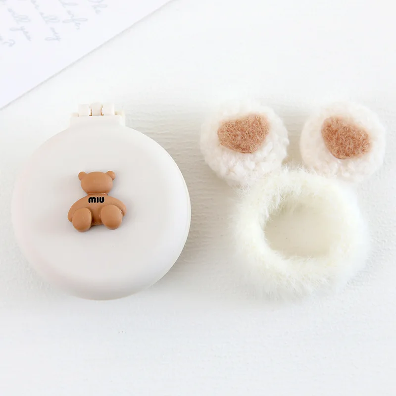 Cute Cartoon Bear Hair Combs with Mirror for Kids Small Portable Massage Comb and Hair Tie Set for Girls