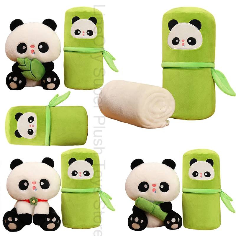 

Creative Cute Bamboo Panda Plush Toy Kawaii Stuffed Animals Pandas with Blanket Plushies Doll Anime Soft Kids Babys Toys Gifts