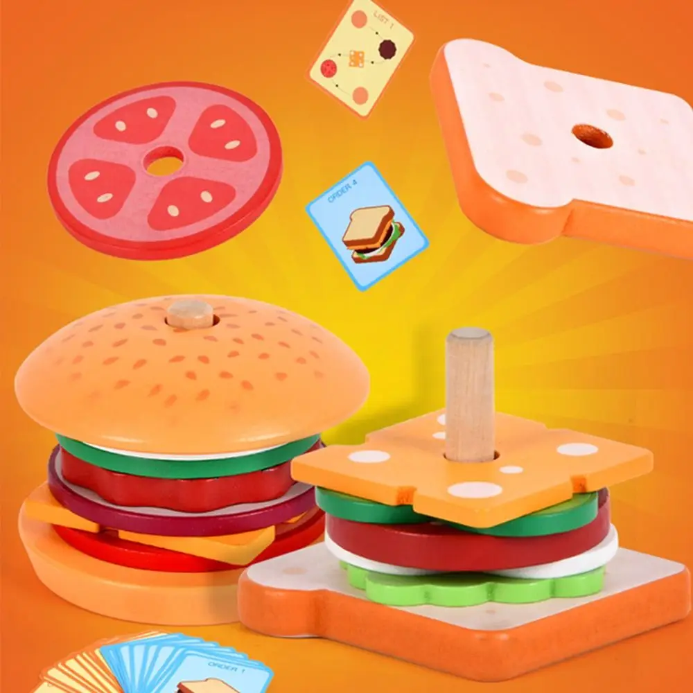 

Learning Color Shape Fine Motor Skill Toy Wooden Burger Stacking Toy Kids Preschool Educational Toy Matching Board Game