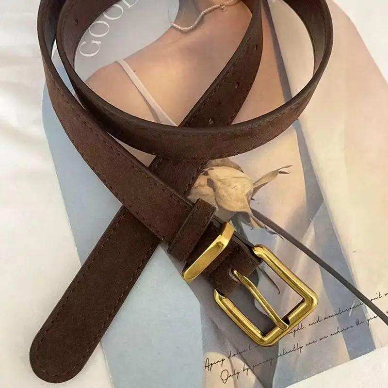 Minimalistischer Taillengürtel mit quadratischer Zehenpartie für Damen, neuer Herbst und Winter 2025, Nische, hochwertiges, vielseitiges, modisches Retro-Braunleder – Detail 6