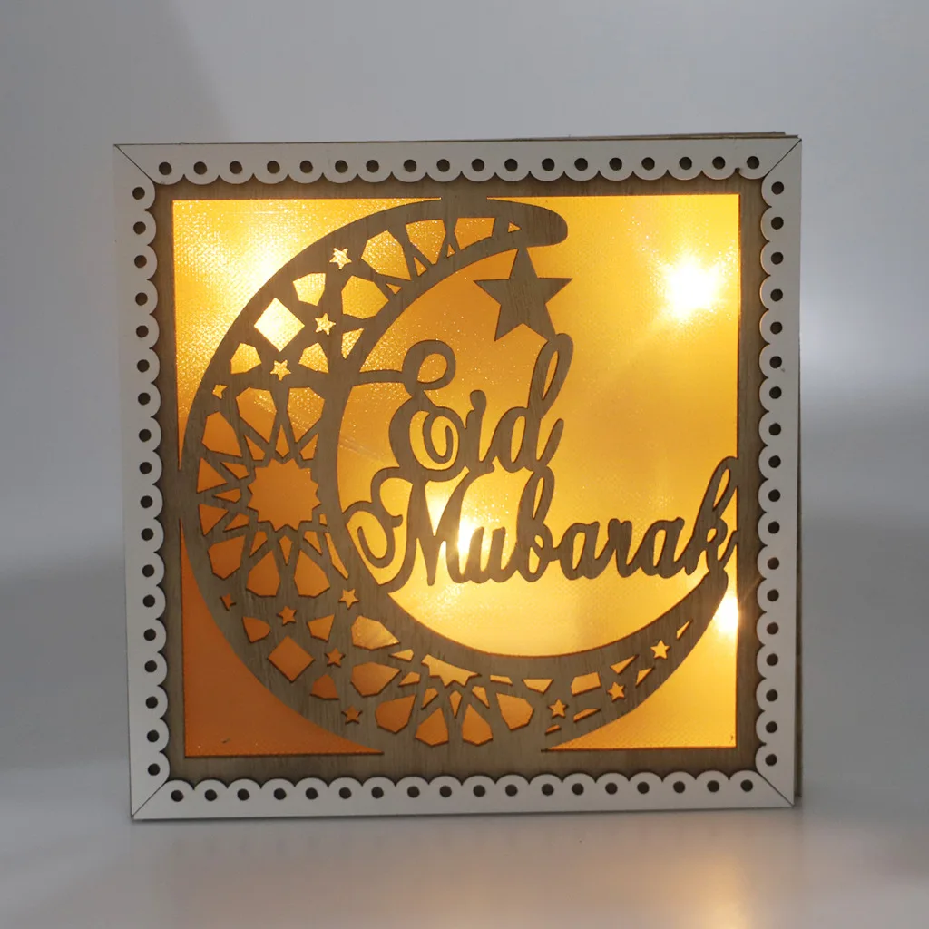 

Eid Al Fitr Wooden Moon Wood Eid Mubark Desk Decor for Eid Mubark Decorations for Home Ramadan Night Light Table Lamp Ornament